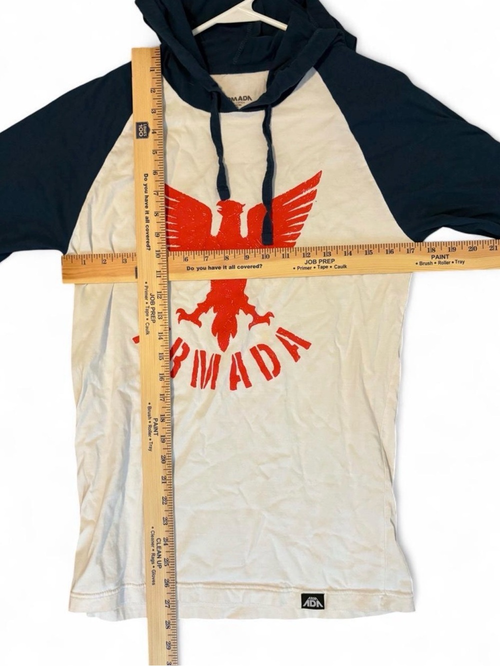 Armada Long-Sleeve Raglan Hoodie Tee in Navy and White with Red Logo - Picture 6 of 6